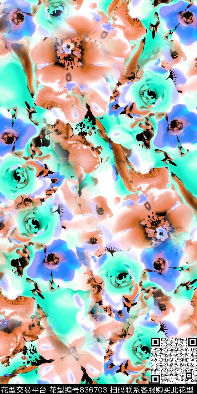 小碎花抽象花卉手绘花卉数码印花华亿平台下载（图片编号: 836703） - 瓦栏（Walan）
