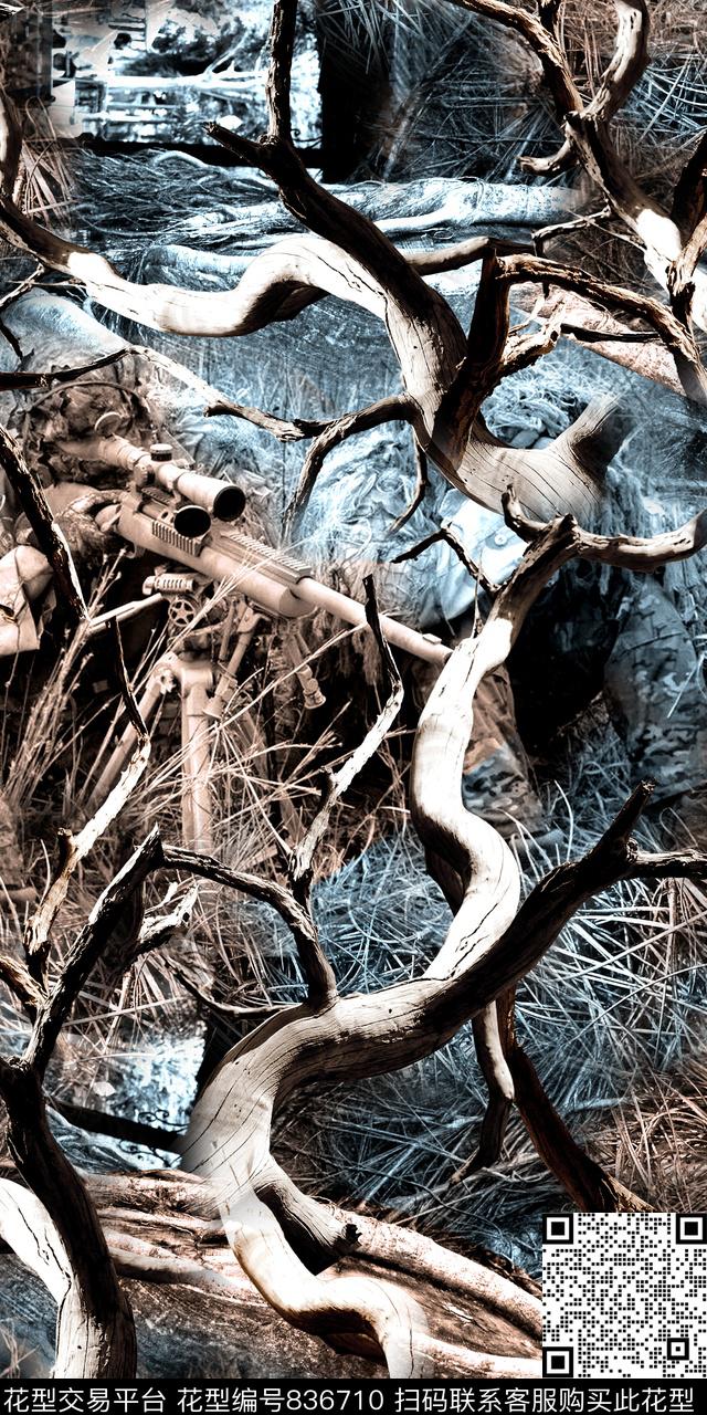 复古抽象树枝数码印花华亿平台下载（图片编号: 836710） - 瓦栏（Walan）