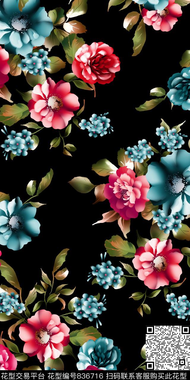 牡丹手绘花卉雕印数码印花华亿平台下载（图片编号: 836716） - 瓦栏（Walan）