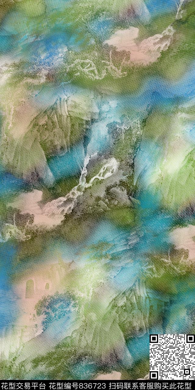 手绘风景抽象泥点风景数码印花华亿平台下载（图片编号: 836723） - 瓦栏（Walan）