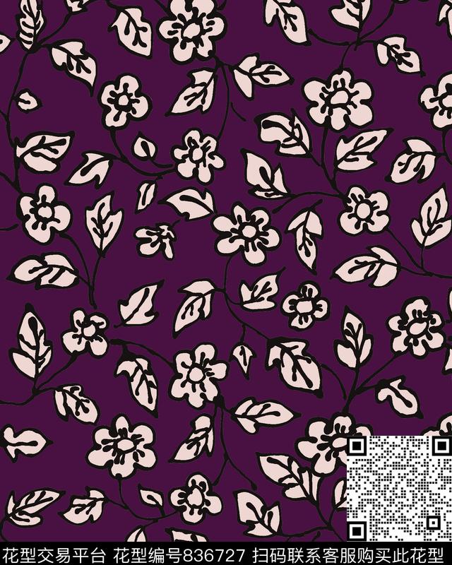 传统小碎花抽象花卉手绘小花传统印花华亿平台下载（图片编号: 836727） - 瓦栏（Walan）
