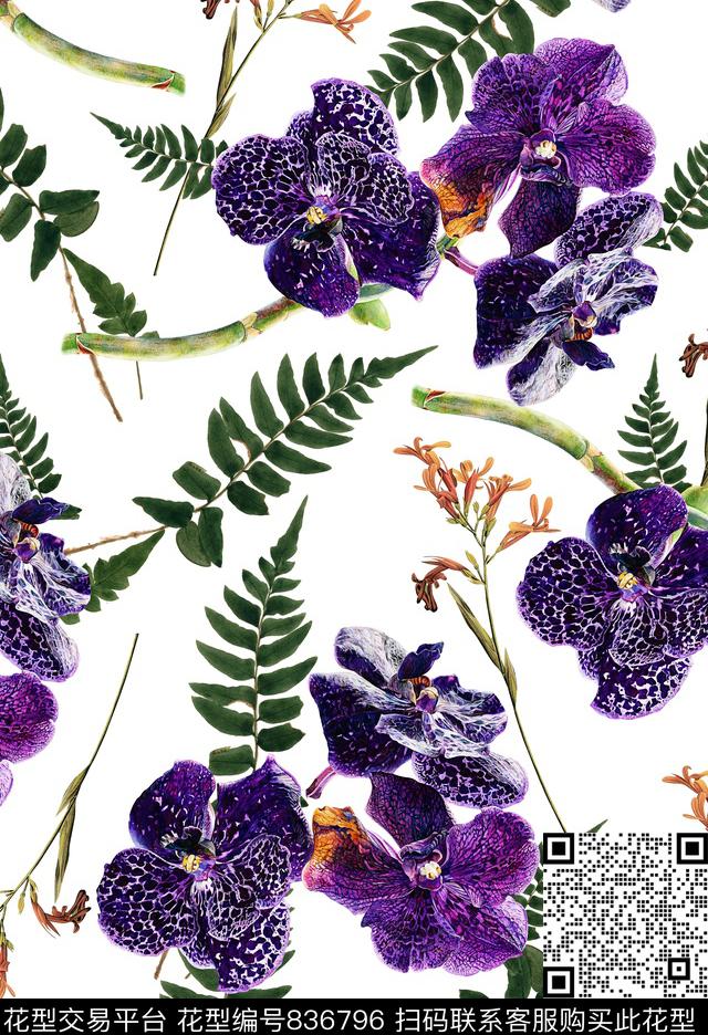 花卉植物兰花数码印花华亿平台下载（图片编号: 836796） - 瓦栏（Walan）