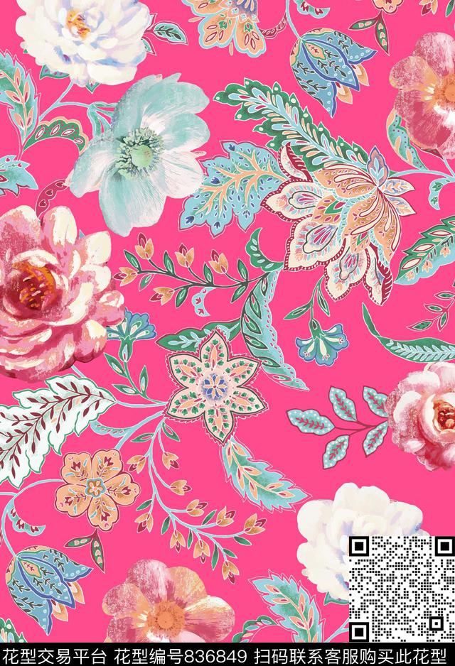 百合玉兰花大花数码印花华亿平台下载（图片编号: 836849） - 瓦栏（Walan）