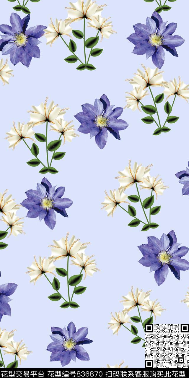 乱花康乃馨三色堇数码印花华亿平台下载（图片编号: 836870） - 瓦栏（Walan）