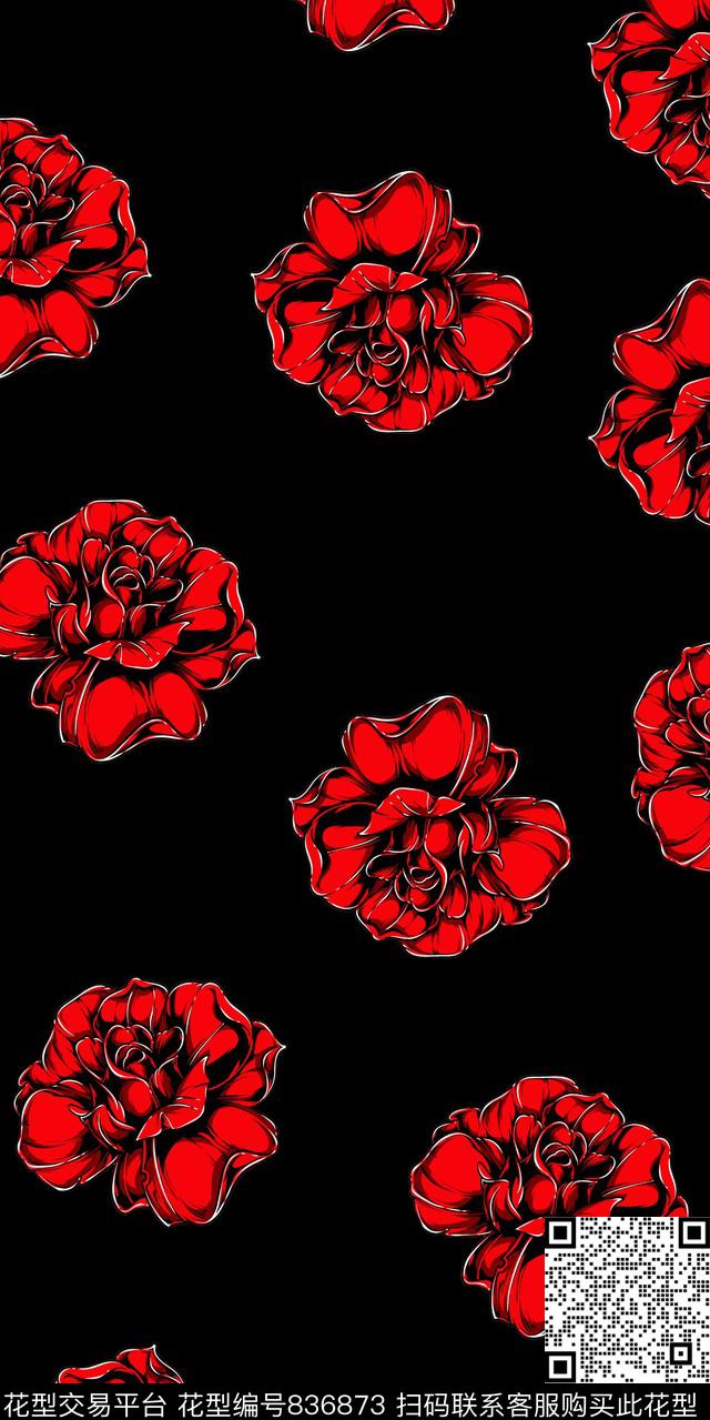 花卉牡丹玫瑰数码印花华亿平台下载（图片编号: 836873） - 瓦栏（Walan）