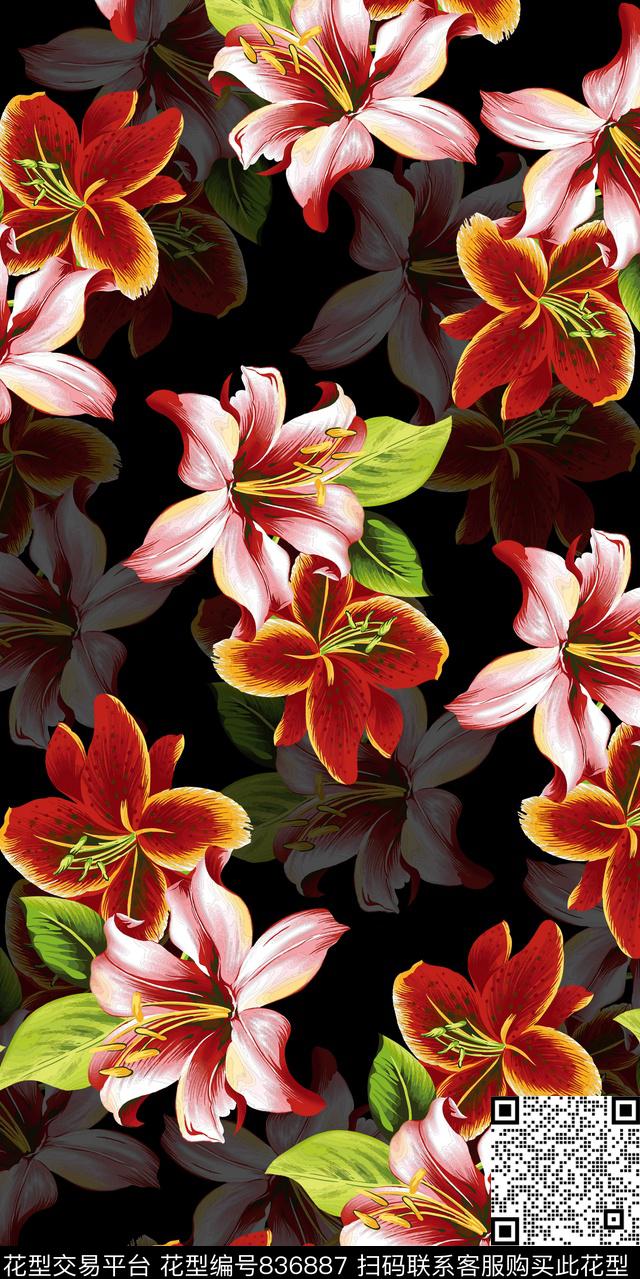 玉兰花花朵牡丹数码印花华亿平台下载（图片编号: 836887） - 瓦栏（Walan）