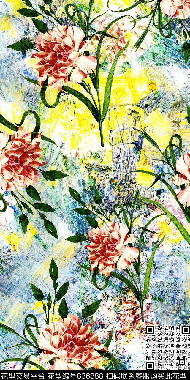 百合牡丹乱花数码印花华亿平台下载（图片编号: 836888） - 瓦栏（Walan）