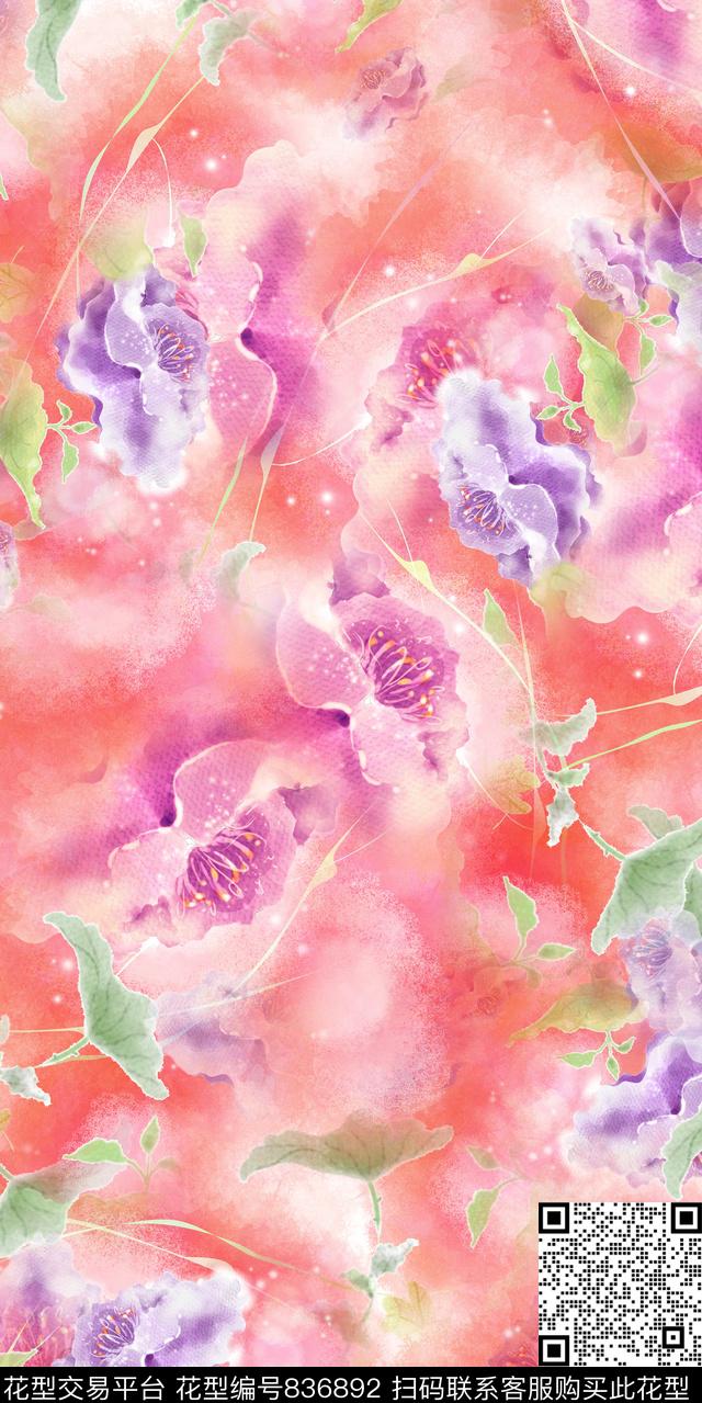 花朵牡丹乱花数码印花华亿平台下载（图片编号: 836892） - 瓦栏（Walan）