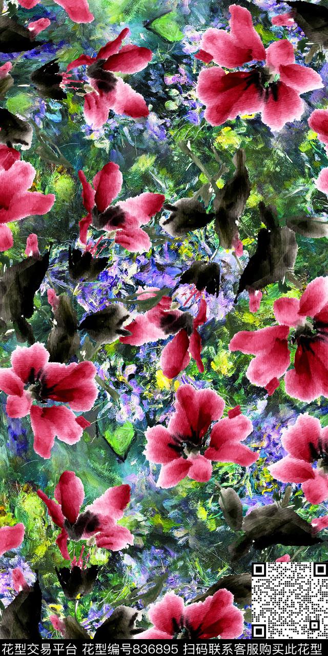 花朵花卉树木数码印花华亿平台下载（图片编号: 836895） - 瓦栏（Walan）