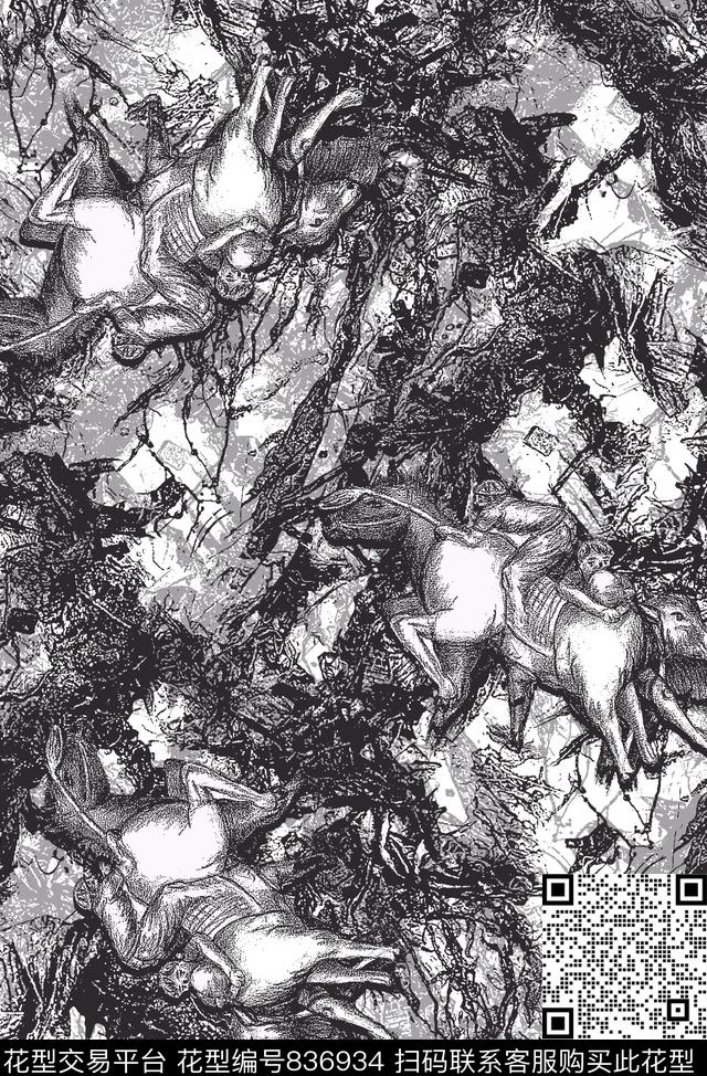 肌理纹理骑马牛仔男装华亿平台传统印花华亿平台下载（图片编号: 836934） - 瓦栏（Walan）