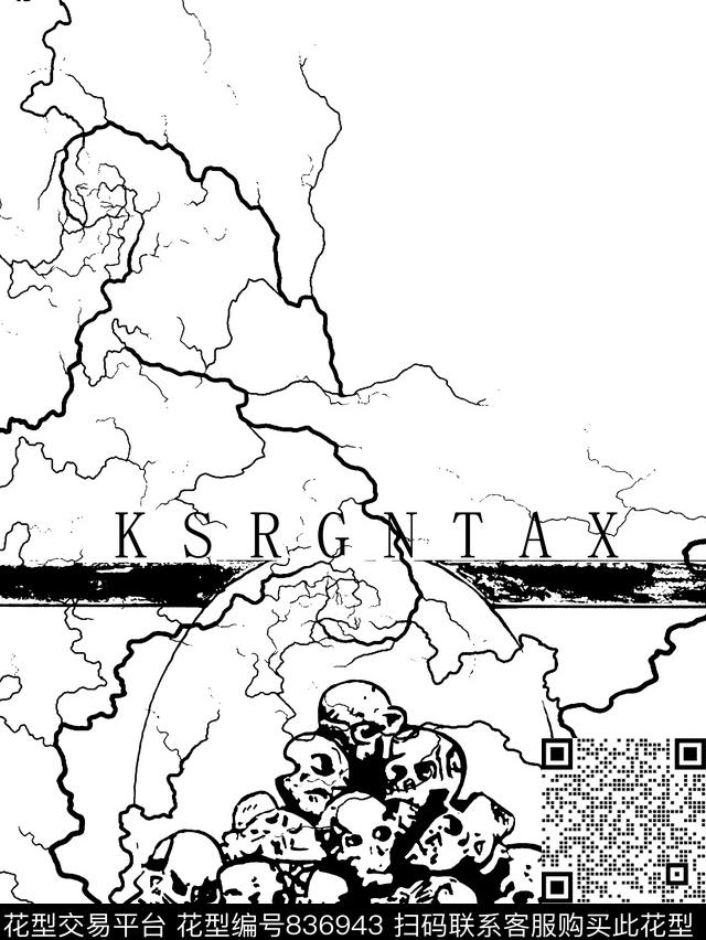 骷髅头闪电纹理男装T恤华亿平台传统印花华亿平台下载（图片编号: 836943） - 瓦栏（Walan）