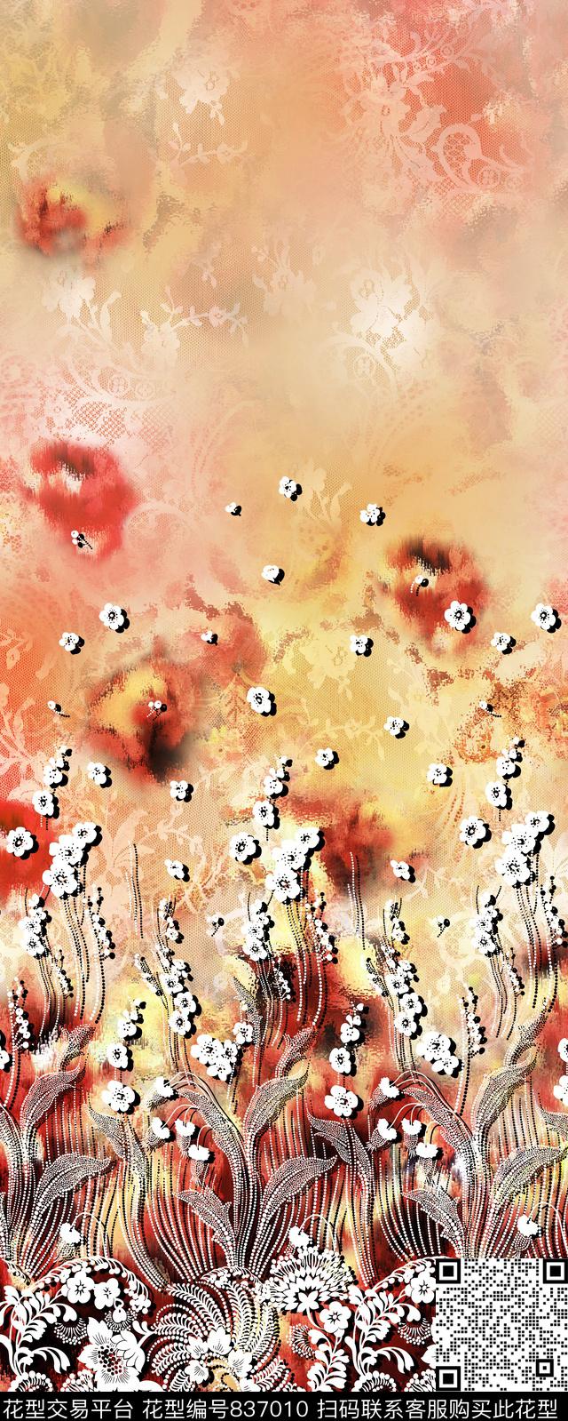 几何复古花卉数码印花华亿平台下载（图片编号: 837010） - 瓦栏（Walan）