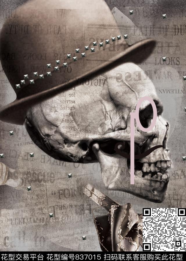 复古骷髅头像数码印花华亿平台下载（图片编号: 837015） - 瓦栏（Walan）