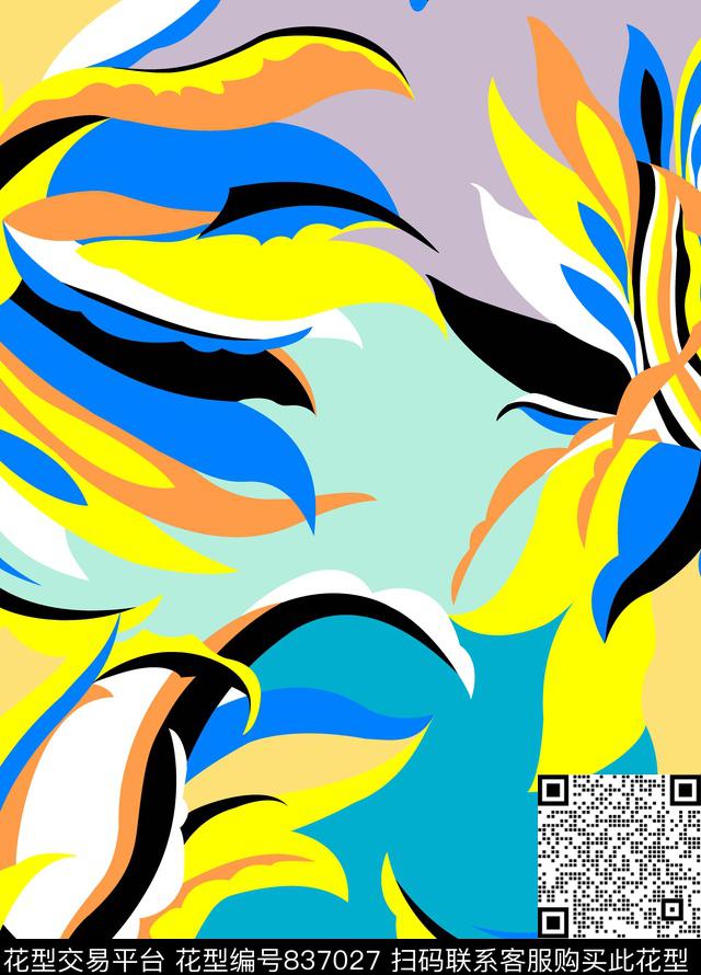 花卉传统民族风几何花卉解构传统印花华亿平台下载（图片编号: 837027） - 瓦栏（Walan）