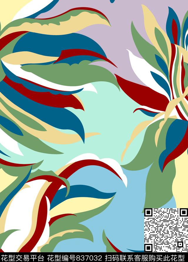花卉传统民族风几何花卉解构传统印花华亿平台下载（图片编号: 837032） - 瓦栏（Walan）
