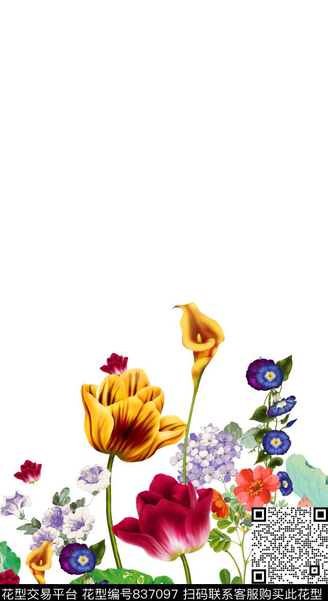 花卉蝴蝶肌理数码印花华亿平台下载（图片编号: 837097） - 瓦栏（Walan）