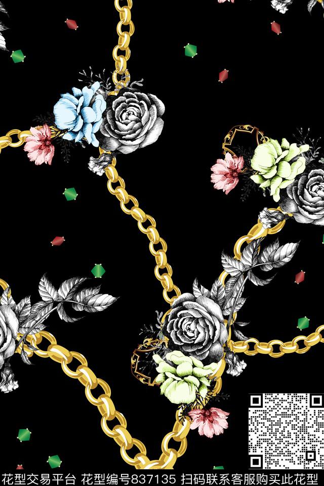 小碎花链条宝石数码印花华亿平台下载（图片编号: 837135） - 瓦栏（Walan）