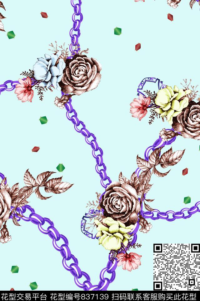 小碎花链条宝石数码印花华亿平台下载（图片编号: 837139） - 瓦栏（Walan）