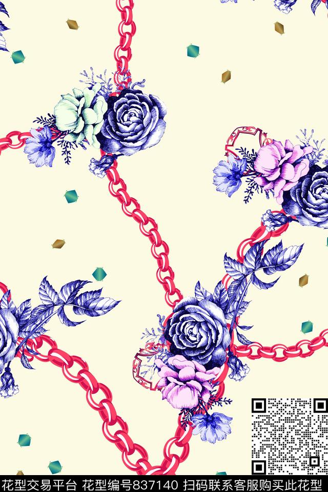 小碎花链条宝石数码印花华亿平台下载（图片编号: 837140） - 瓦栏（Walan）