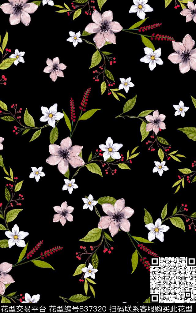 枝条花卉小碎花数码印花华亿平台下载（图片编号: 837320） - 瓦栏（Walan）