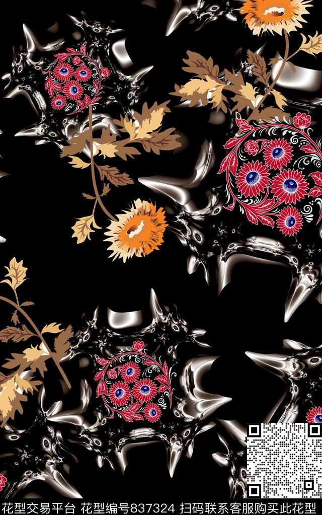 波西米亚民族风花朵数码印花华亿平台下载（图片编号: 837324） - 瓦栏（Walan）