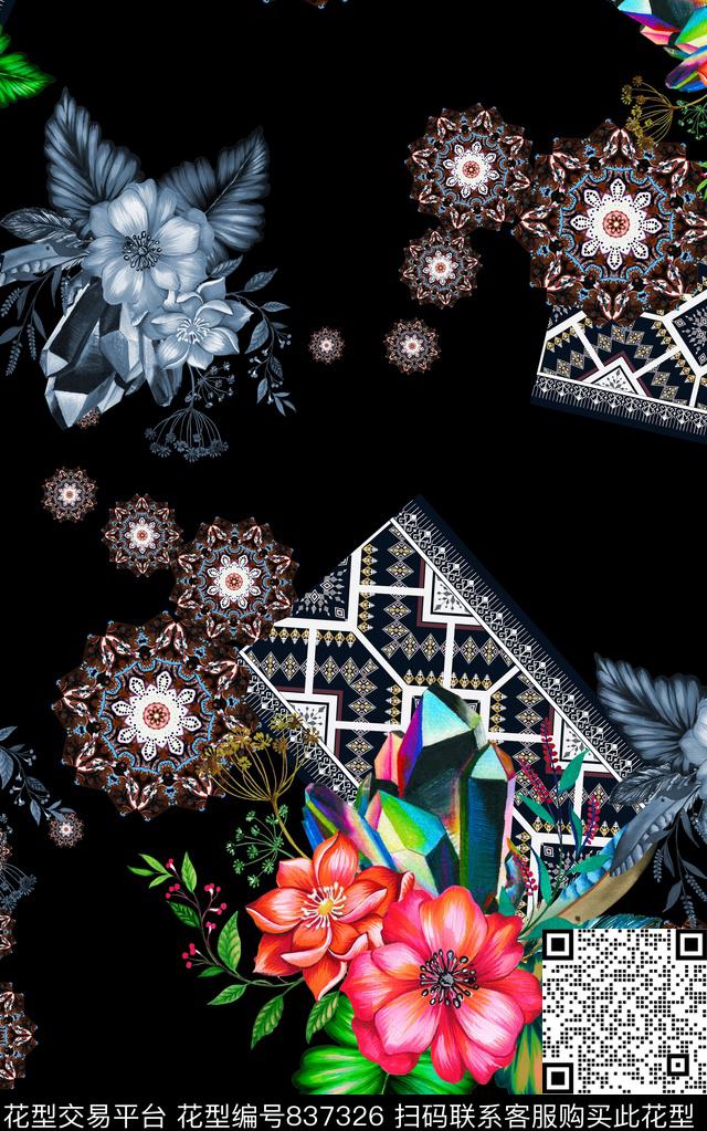 波西米亚民族风花朵数码印花华亿平台下载（图片编号: 837326） - 瓦栏（Walan）