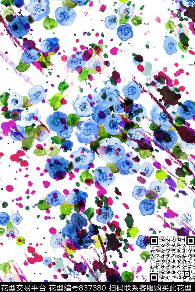 小碎花花卉喷溅数码印花华亿平台下载（图片编号: 837380） - 瓦栏（Walan）