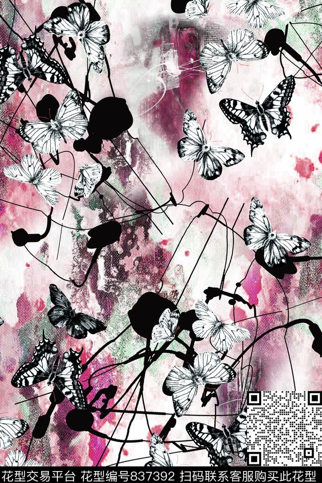 复古肌理蝴蝶数码印花华亿平台下载（图片编号: 837392） - 瓦栏（Walan）