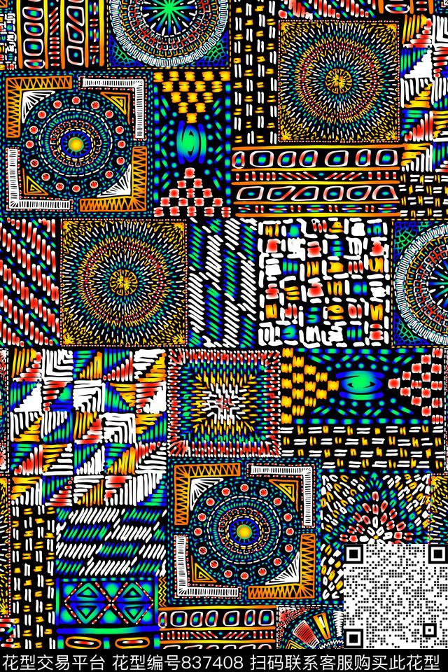 民族风几何手绘数码印花华亿平台下载（图片编号: 837408） - 瓦栏（Walan）