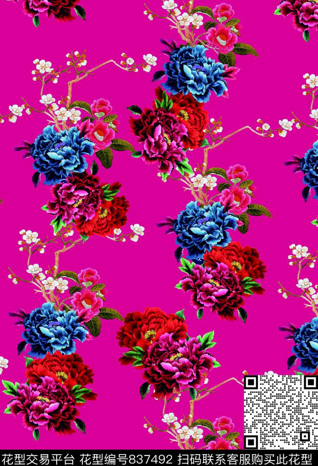 花朵乱花牡丹数码印花华亿平台下载（图片编号: 837492） - 瓦栏（Walan）