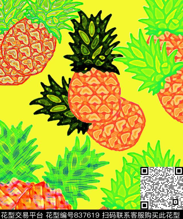 色彩热带风情水果数码印花华亿平台下载（图片编号: 837619） - 瓦栏（Walan）