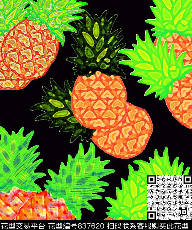 色彩热带风情水果数码印花华亿平台下载（图片编号: 837620） - 瓦栏（Walan）