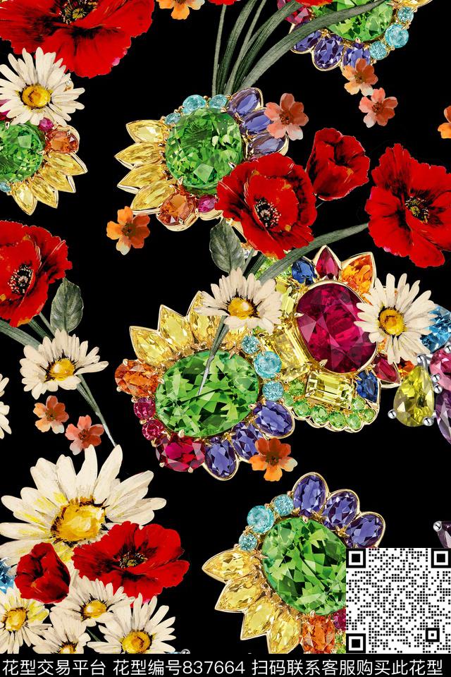 花卉珠宝罂粟花数码印花华亿平台下载（图片编号: 837664） - 瓦栏（Walan）