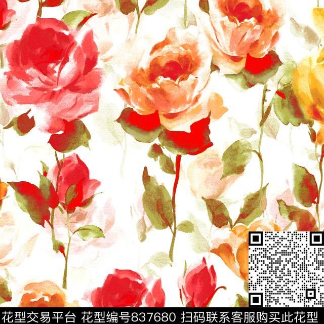 花朵花卉大花数码印花华亿平台下载（图片编号: 837680） - 瓦栏（Walan）