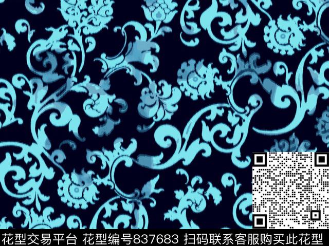 大马士革民族风巴洛克数码印花华亿平台下载（图片编号: 837683） - 瓦栏（Walan）