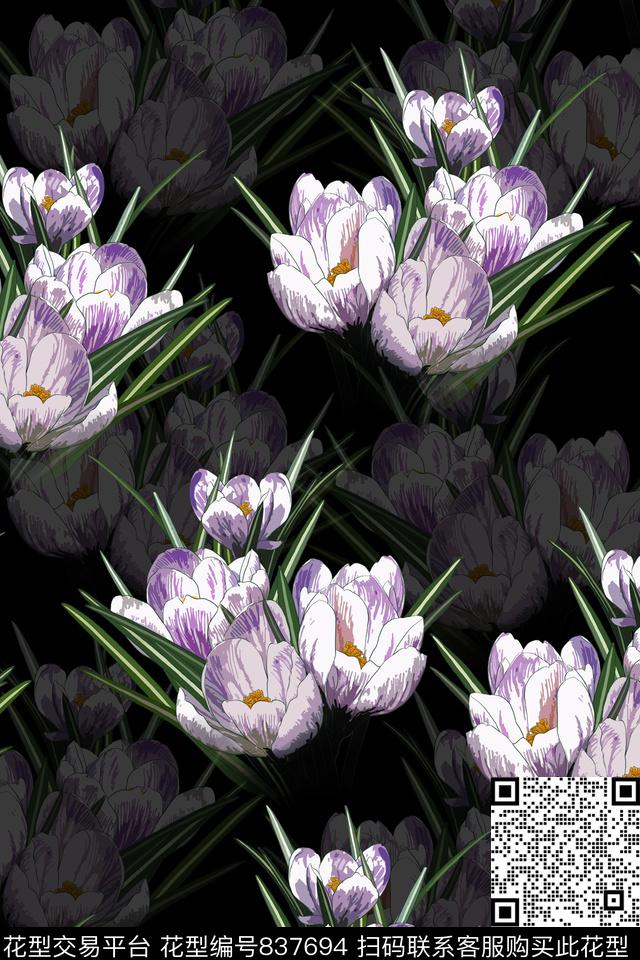 花卉花朵郁金香传统印花华亿平台下载（图片编号: 837694） - 瓦栏（Walan）