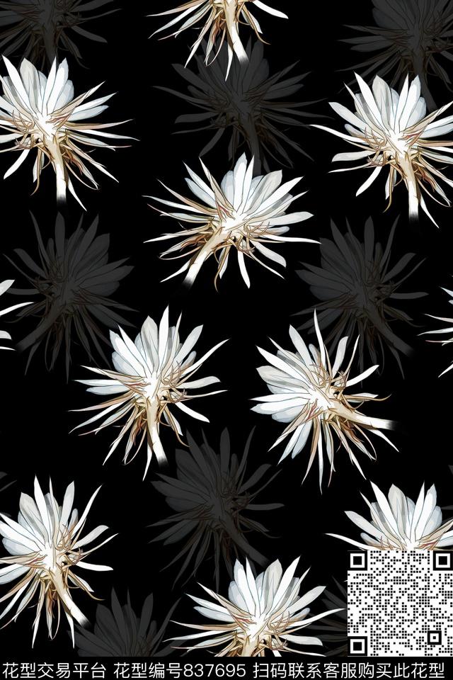 花卉花朵昙花传统印花华亿平台下载（图片编号: 837695） - 瓦栏（Walan）