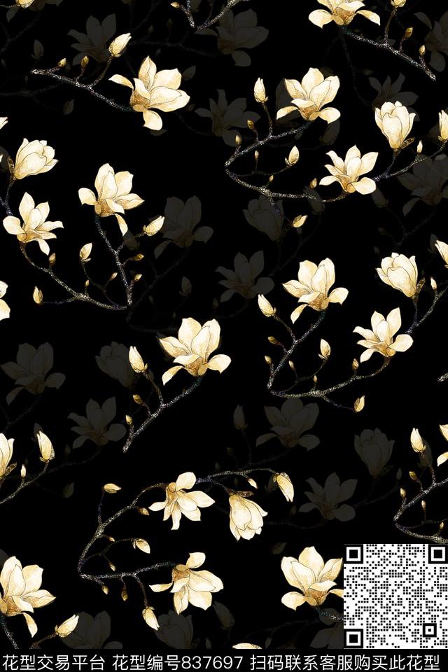 花卉花朵梅花数码印花华亿平台下载（图片编号: 837697） - 瓦栏（Walan）