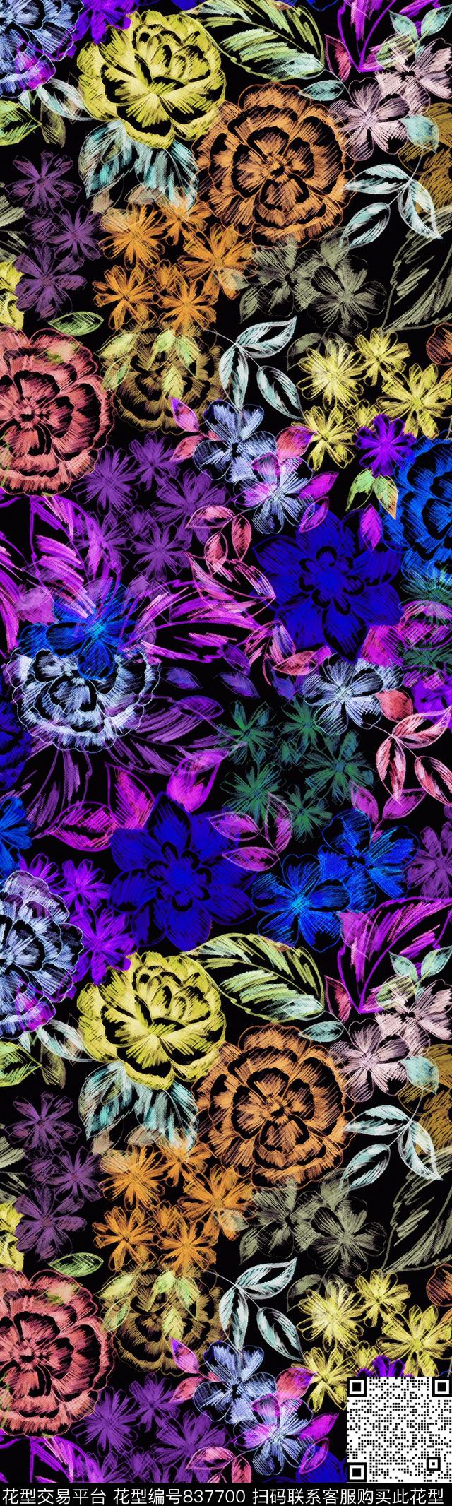 小碎花花卉花朵数码印花华亿平台下载（图片编号: 837700） - 瓦栏（Walan）