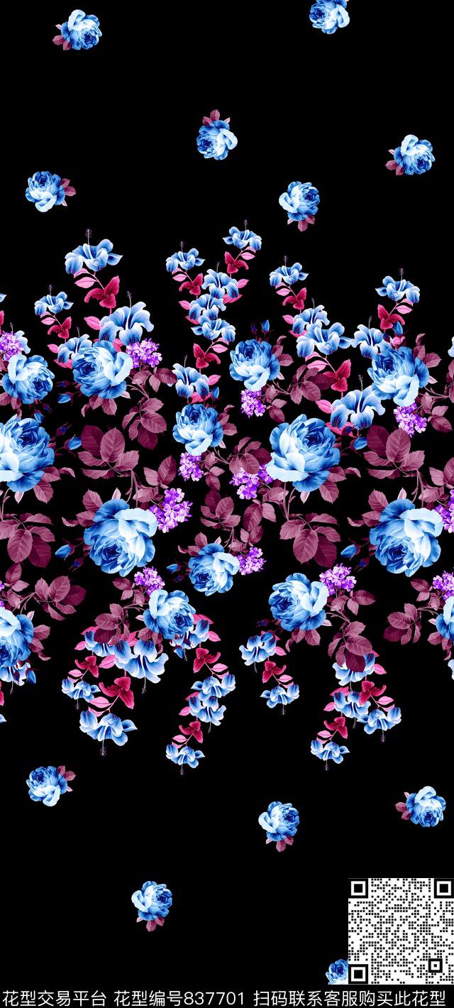 小碎花定位散花手绘玫瑰花传统印花华亿平台下载（图片编号: 837701） - 瓦栏（Walan）