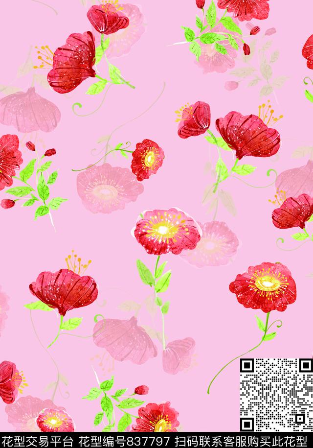 兰花荷花乱花数码印花华亿平台下载（图片编号: 837797） - 瓦栏（Walan）