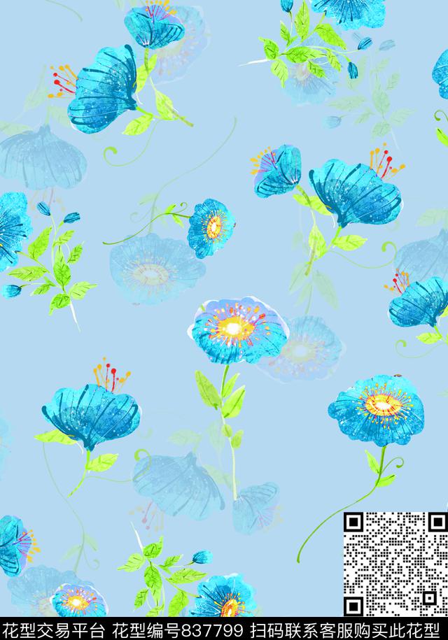 兰花荷花乱花数码印花华亿平台下载（图片编号: 837799） - 瓦栏（Walan）