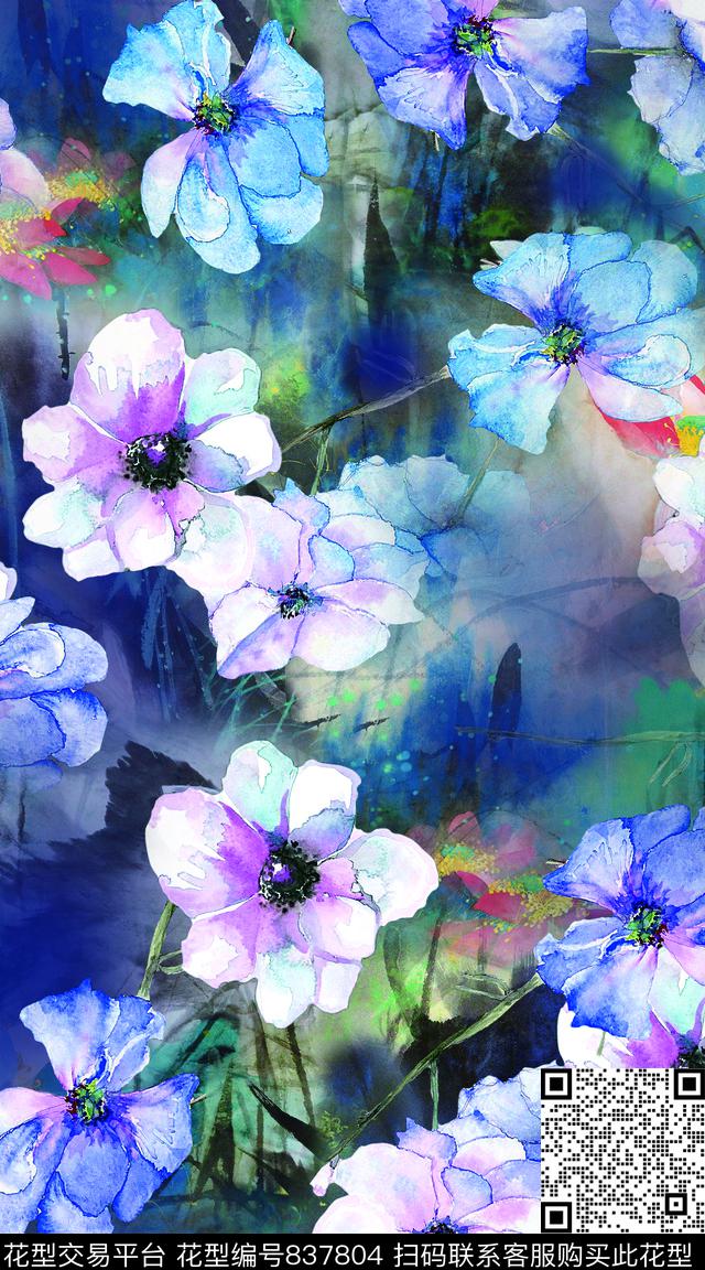 牡丹兰花荷花数码印花华亿平台下载（图片编号: 837804） - 瓦栏（Walan）