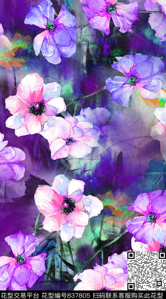 牡丹兰花荷花数码印花华亿平台下载（图片编号: 837805） - 瓦栏（Walan）