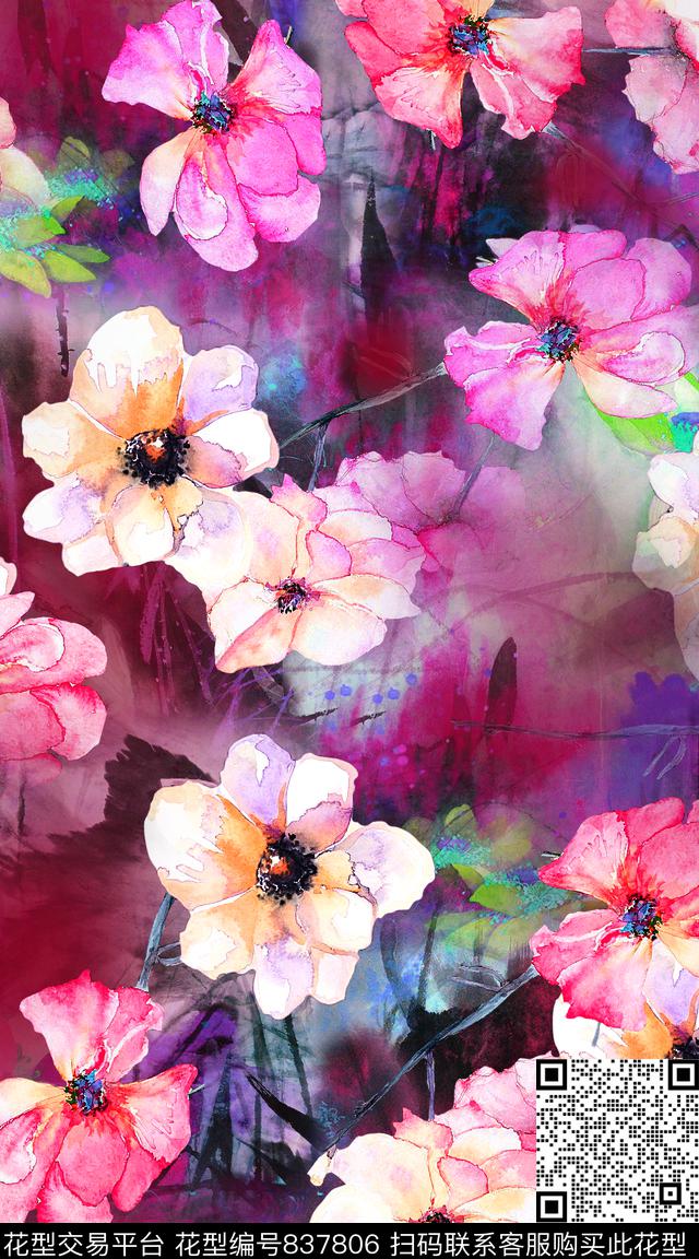 牡丹兰花荷花数码印花华亿平台下载（图片编号: 837806） - 瓦栏（Walan）