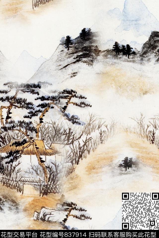 休闲中国风山数码印花华亿平台下载（图片编号: 837914） - 瓦栏（Walan）