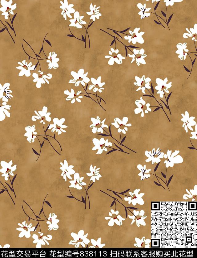 花卉水彩花卉清爽底花卉数码印花华亿平台下载（图片编号: 838113） - 瓦栏（Walan）