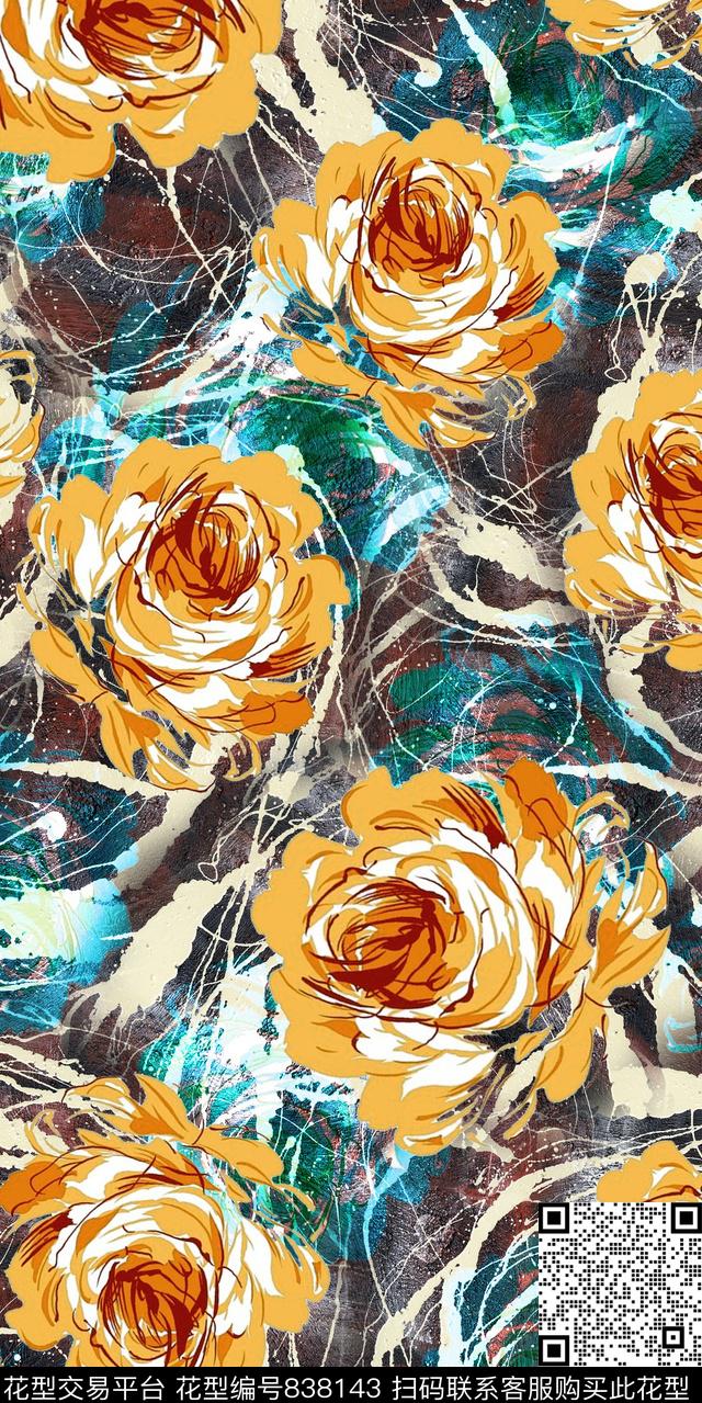 小碎花大花牡丹数码印花华亿平台下载（图片编号: 838143） - 瓦栏（Walan）