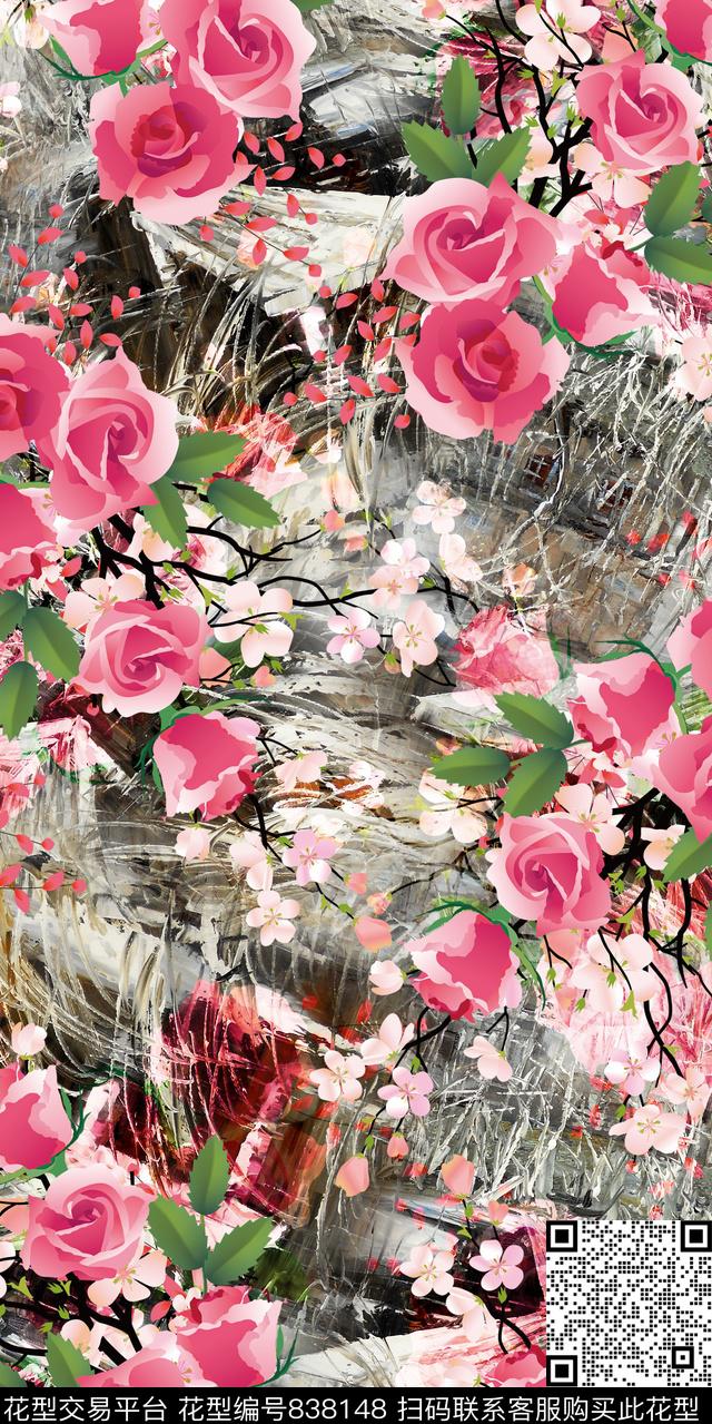花朵花卉数码印花华亿平台下载（图片编号: 838148） - 瓦栏（Walan）