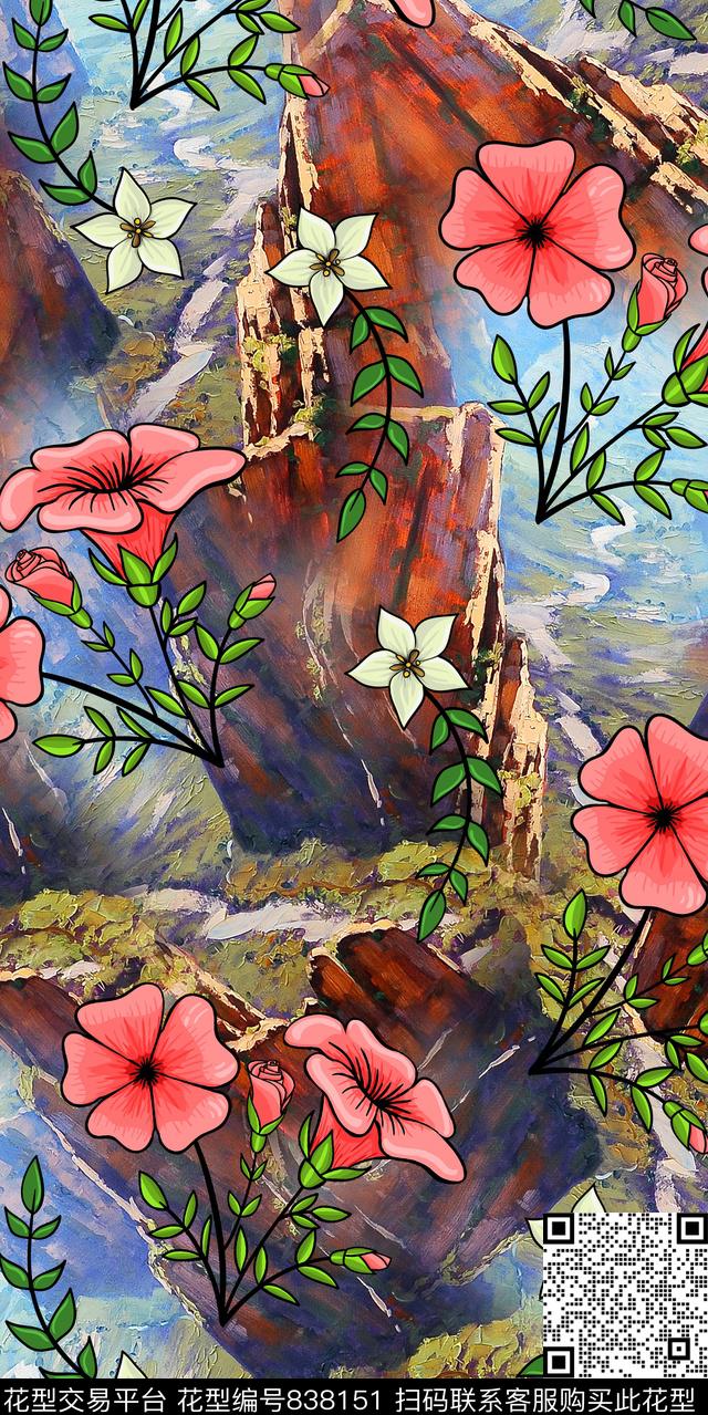 玉兰花乱花小碎花数码印花华亿平台下载（图片编号: 838151） - 瓦栏（Walan）